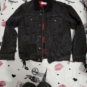 Old Navy Black Denim Jacket with Red Lining
